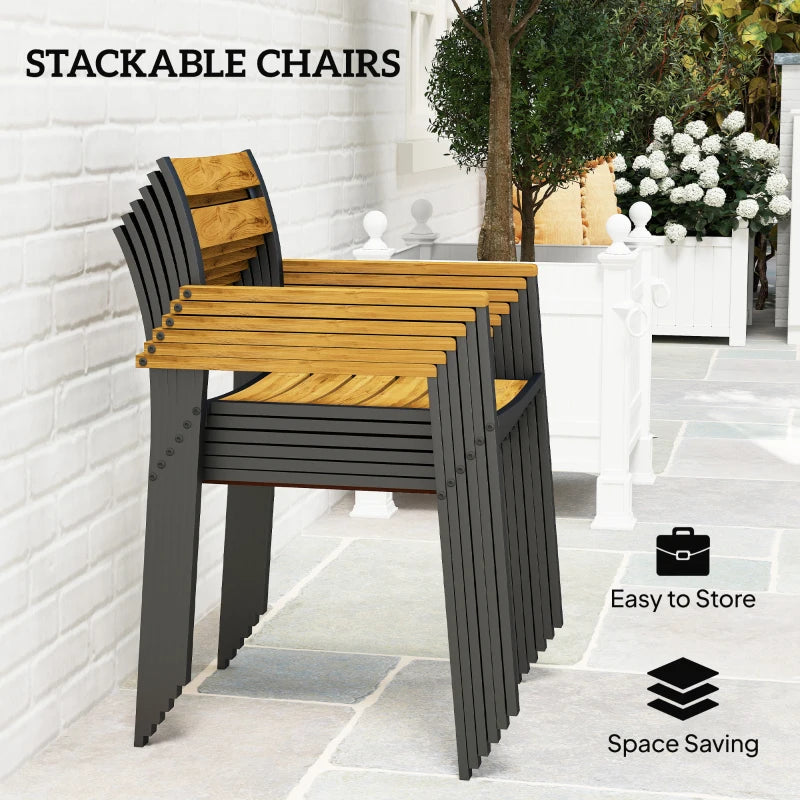 7-Piece Garden Dining Set - Fir Wood Table & 6 Stackable Chairs with Umbrella Hole