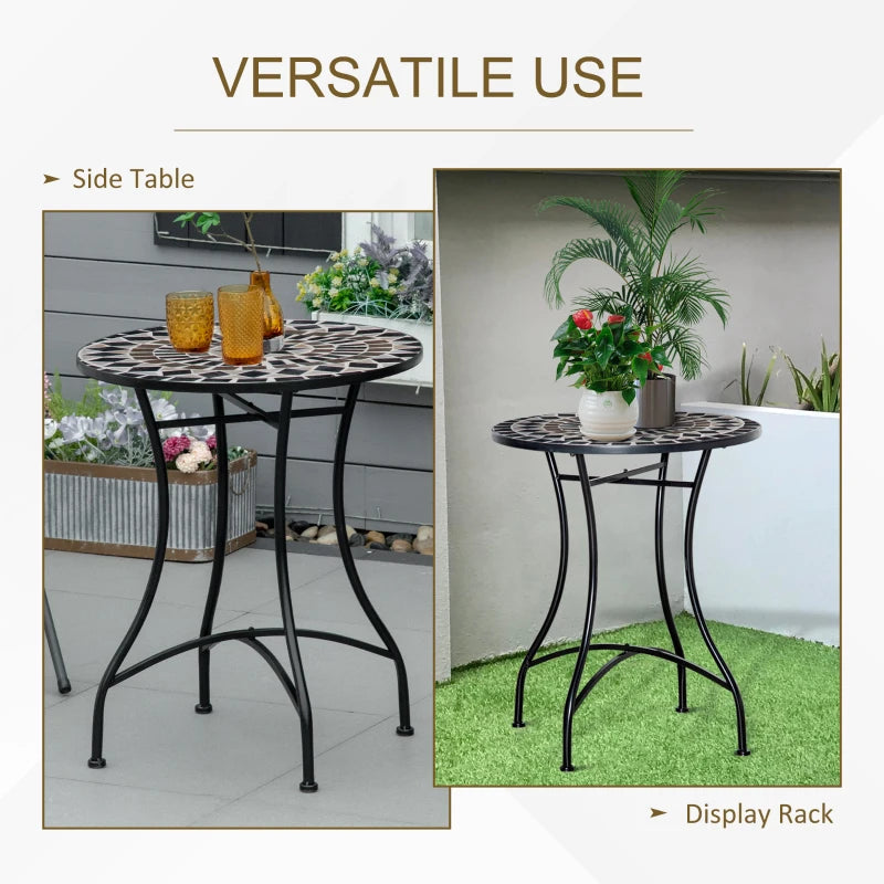 60cm Black Mosaic Outdoor Patio Table - Round Garden Table for Outdoor Use