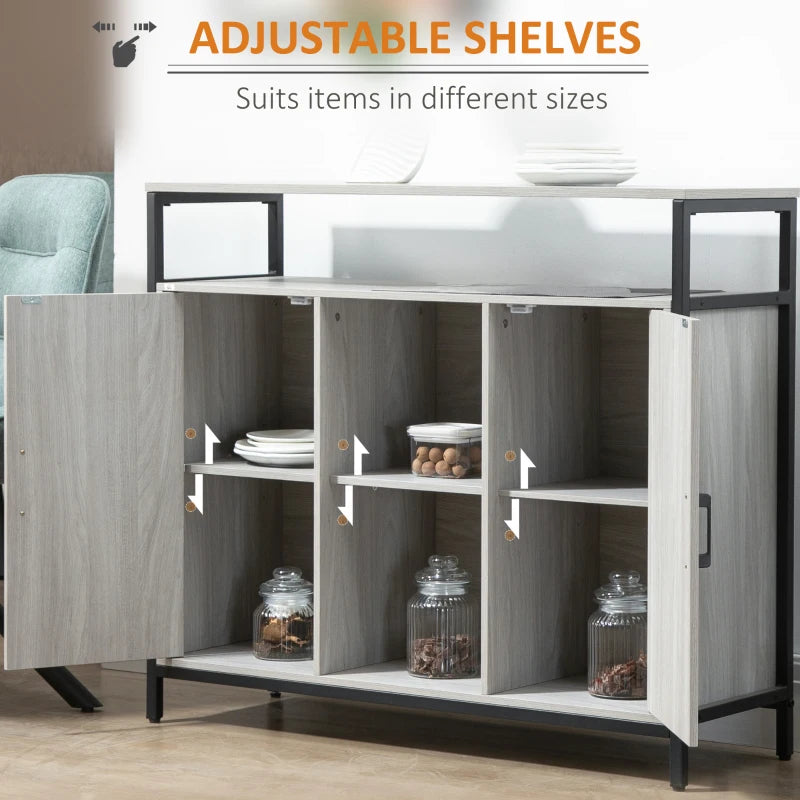 Modern Light Grey Sideboard - Steel Frame Storage Cabinet with 2 Doors & Adjustable Shelves for Living Room & Hallway