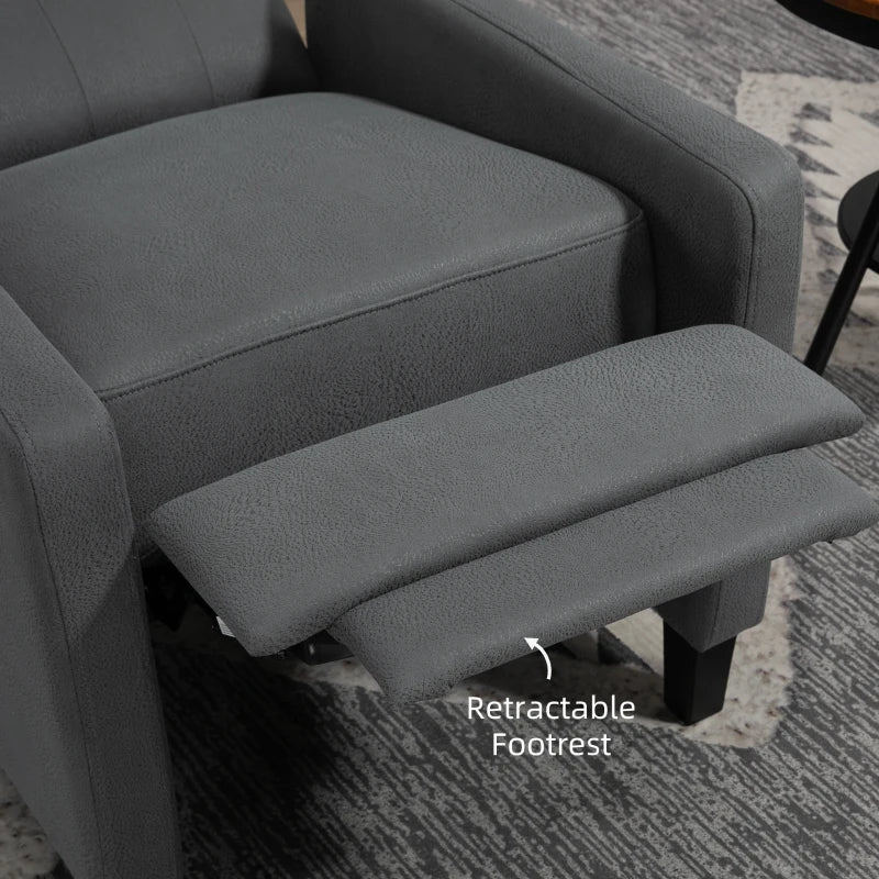 Stylish Wingback Recliner Chair for Home Theatre, Button Tufted Microfibre Armchair with Leg Rest in Deep Grey