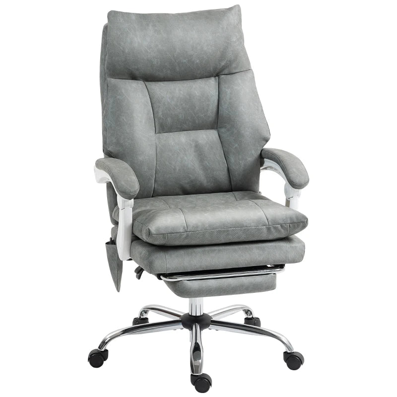 Ergonomic Faux Leather Office Chair with Inflatable Lumbar Support - Stylish Grey Design for Ultimate Comfort