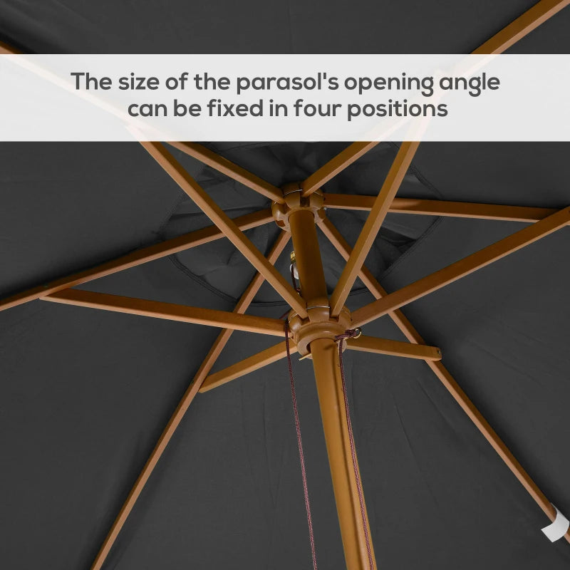 Dark Grey 2x3m Wooden Garden Parasol Umbrella
