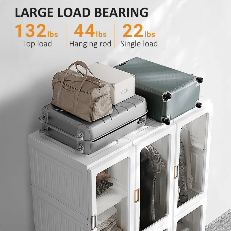 Portable Foldable Clothes Wardrobe for Bedroom with Cube Storage and Hanging Rods