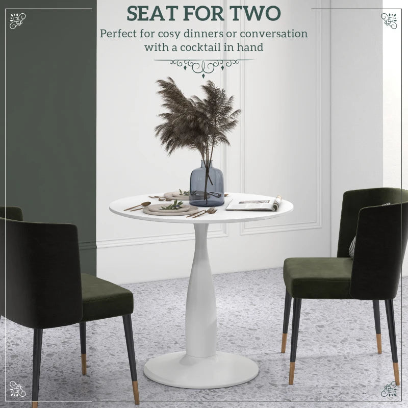Modern Round Dining Table with Steel Base & Non-Slip Foot Pads - Space Saving Small Dining Room Table