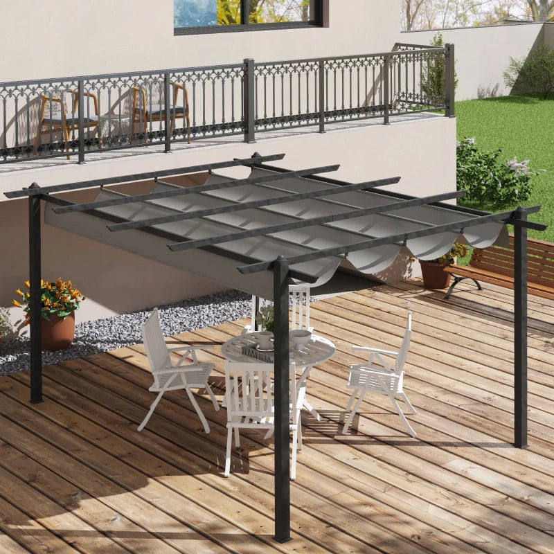Grey 4m x 3m Aluminium Pergola with Retractable Roof