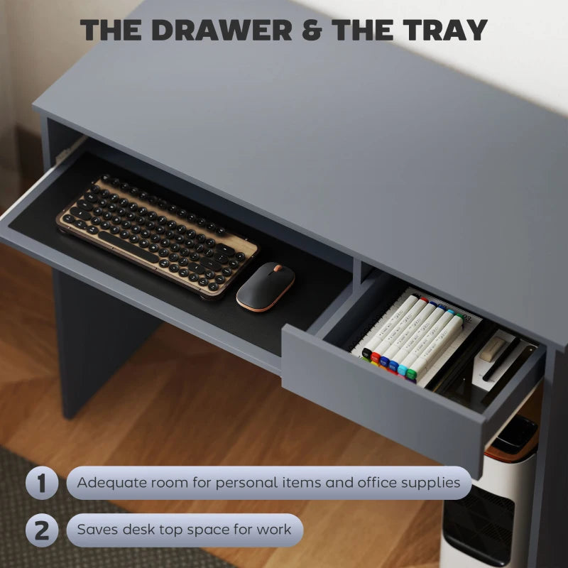 100cm Compact Computer Desk with Keyboard Tray & Drawer - Stylish Grey Home Office Desk for Bedroom Study