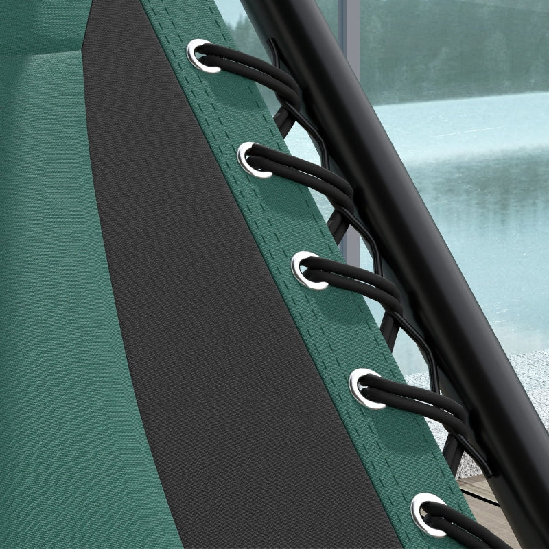 Sun Lounger Chair Set of 2 - Folding Reclining Patio Chairs with Shade Cover, Padded Seat, Cup Holder, Soft Cushion and Headrest - Green