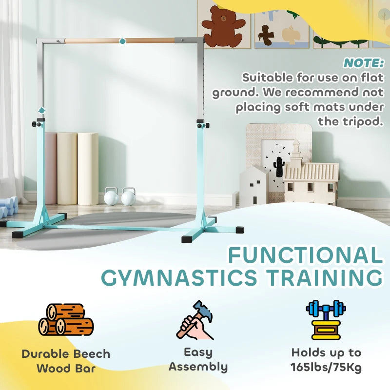 Adjustable Gymnastics Horizontal Bar for Kids Fitness Training Light Blue Junior High Bar