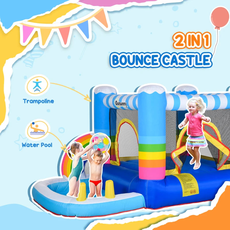 Kids Inflatable Bounce Castle with Trampoline Pool and Climbing Wall 28m x 17m x 155m with Inflator and Carry Bag
