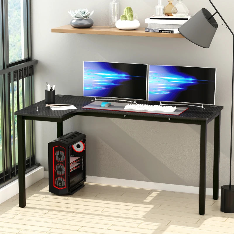 L-Shaped Gaming Desk - Black Corner Computer Workstation with Cable Management, 145x81x76cm, Left Side Design for Home Office