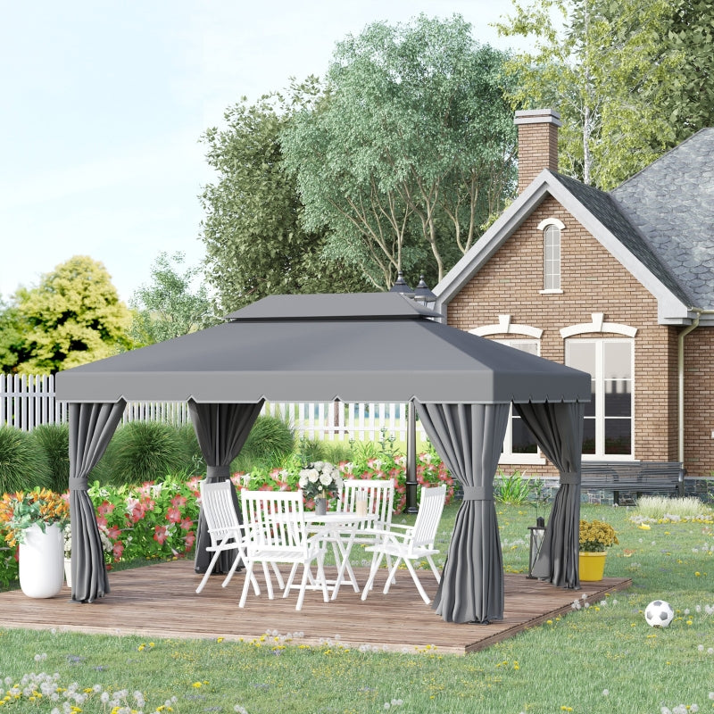 3 x 4m Dark Grey Aluminium Garden Gazebo - Marquee Canopy Shelter Pavilion Tent with Nets and Curtains for Outdoor Parties