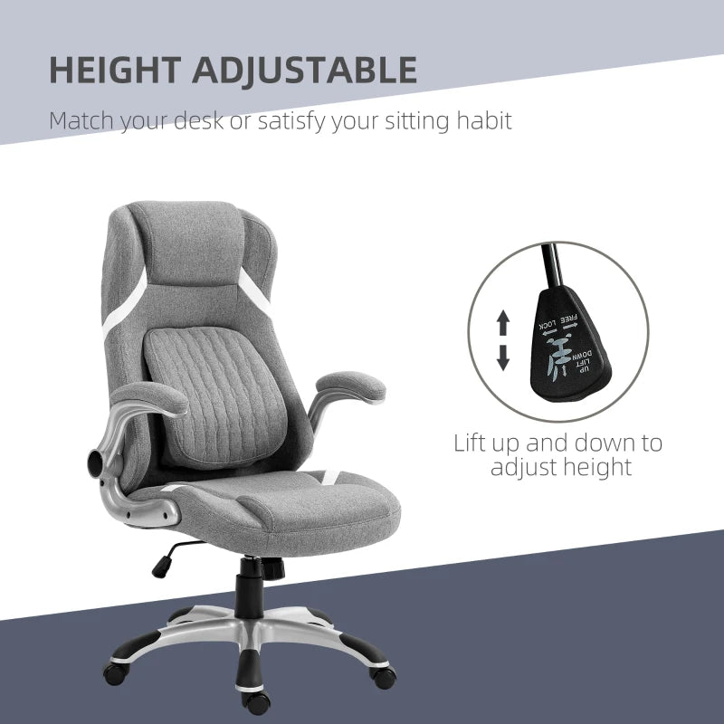 Vinsetto Adjustable Height Linen-Look Office Chair - Stylish Grey Ergonomic Design for Home & Office Comfort