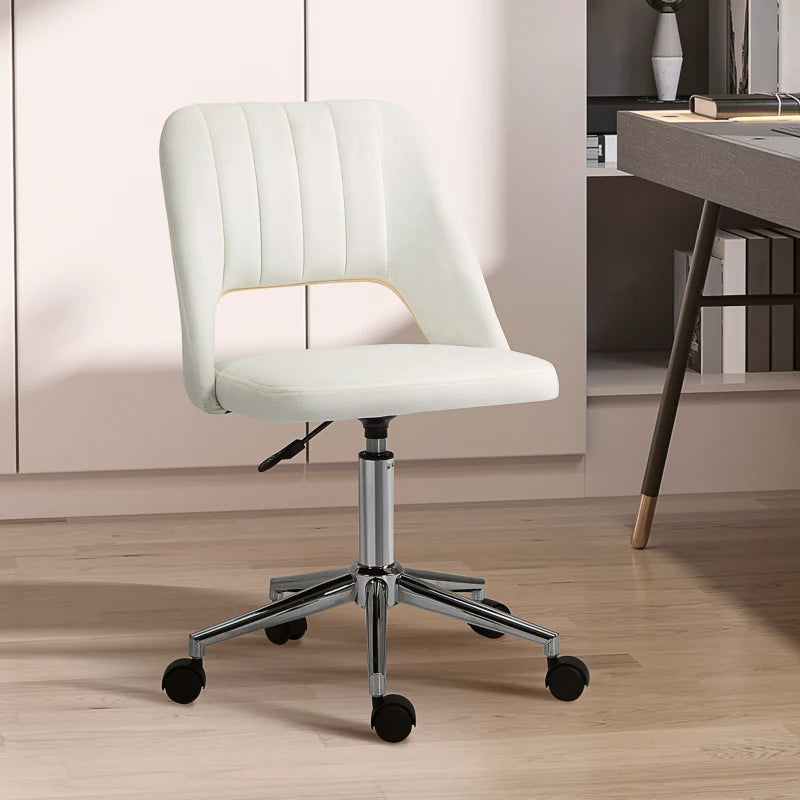 Vinsetto Cream White Velvet-Feel Armless Office Chair - Stylish Ergonomic Design for Home & Office Use