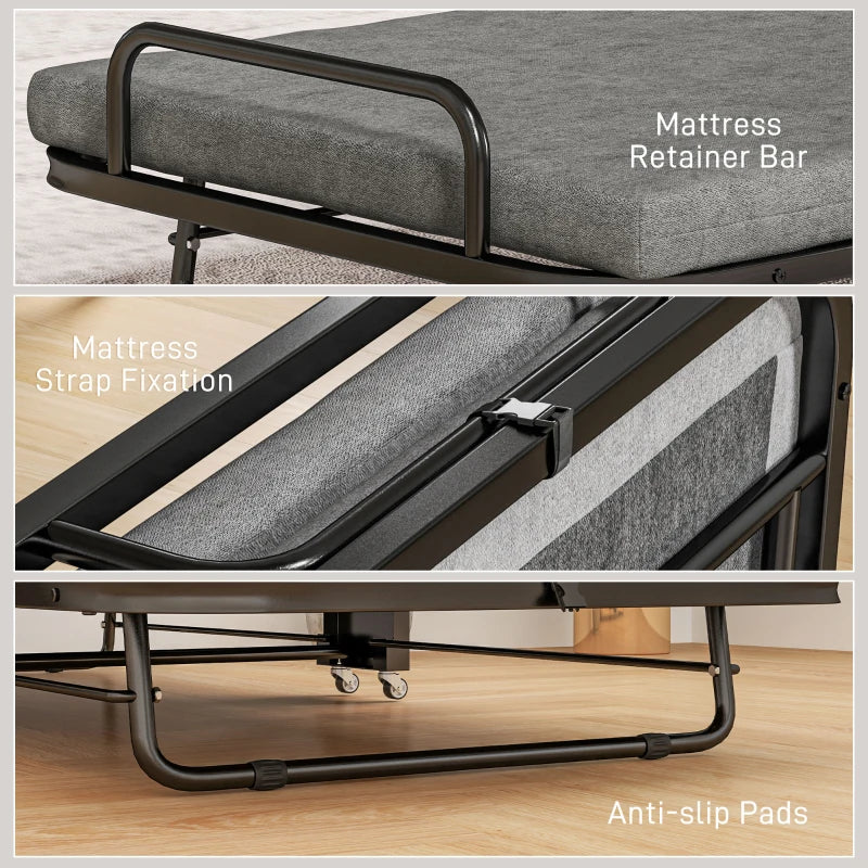 Portable Folding Bed for Guests Lightweight Compact Design Easy Storage Grey Color
