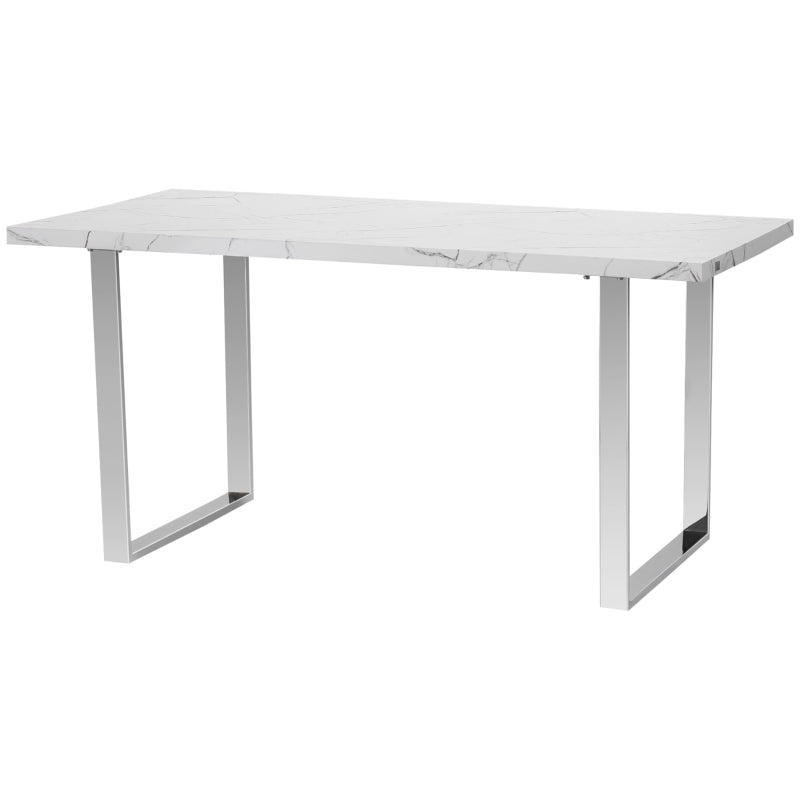 Modern Rectangular Dining Table for 6-8 People - 160 cm White Marble Effect Top with Steel Legs - Kitchen Furniture