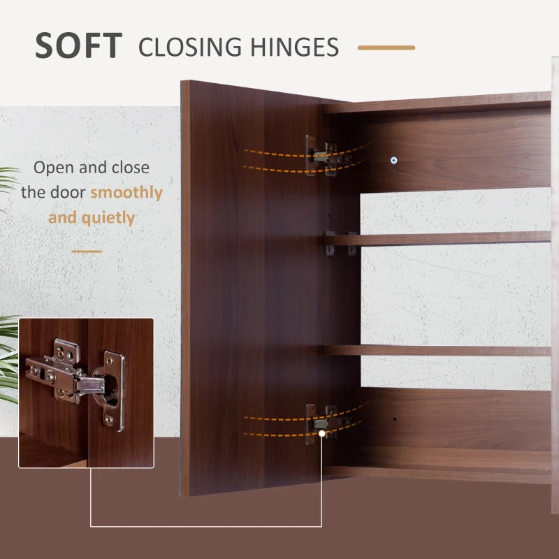 Double Door Wall Mounted Bathroom Mirror Cabinet Soft Closing Storage 63L x 60Hcm