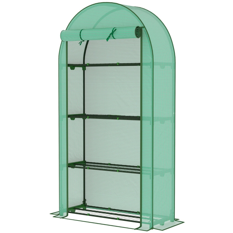 4 Tier Portable Mini Greenhouse with Reinforced PE Cover, Roll-Up Door, 105 x 45 x 160 cm, Green