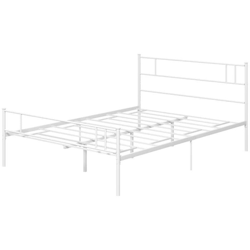 Double Metal Bed Frame with Headboard & Footboard - Solid Slat Support, Underbed Storage, Stylish White Bedroom Furniture