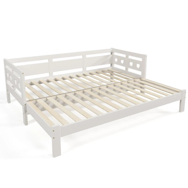 Heart-Shaped Wooden Daybed Frame with Trundle for Kids and Adults White Sofa Bed