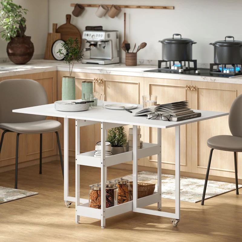 Stylish Four-Person Drop Leaf Table in White - Space-Saving Design for Dining Room or Kitchen