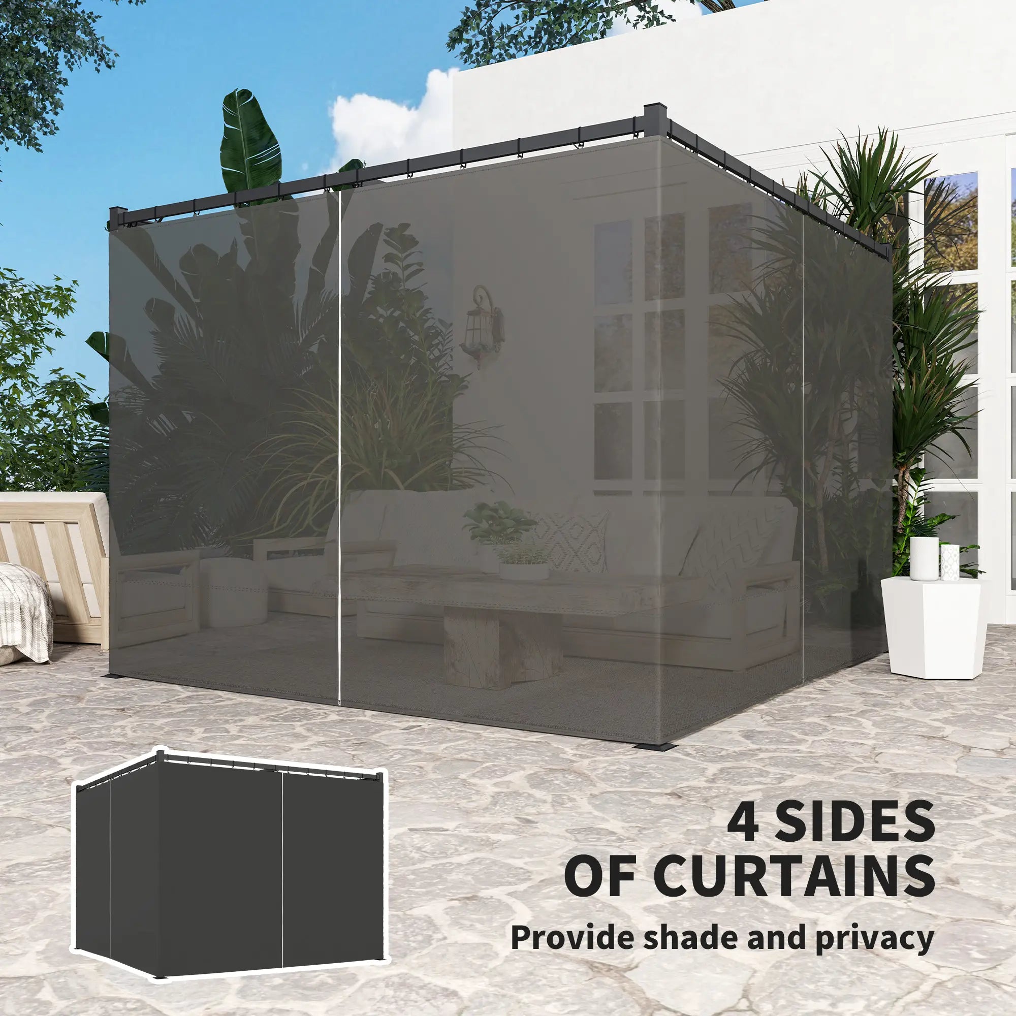 Charcoal 3m x 3m Retractable Pergola Shelter with Curtains - Perfect For patios