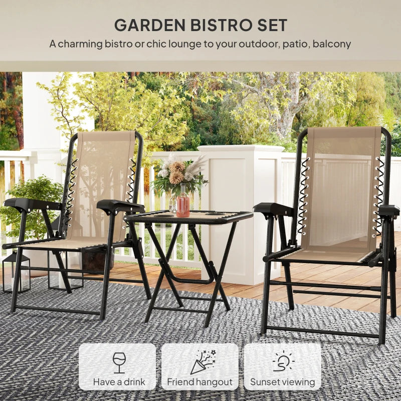 Three-Piece Khaki Garden Table and Chair Set - Outdoor Furniture, Compact Size