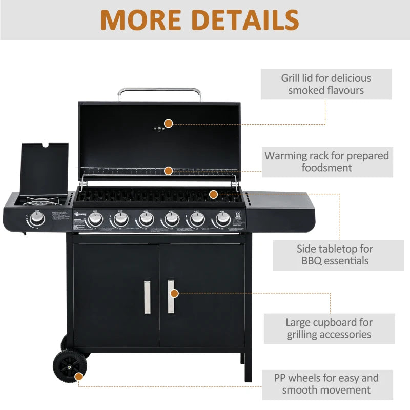 7-Burner Gas Grill with Thermometer & Storage, Black