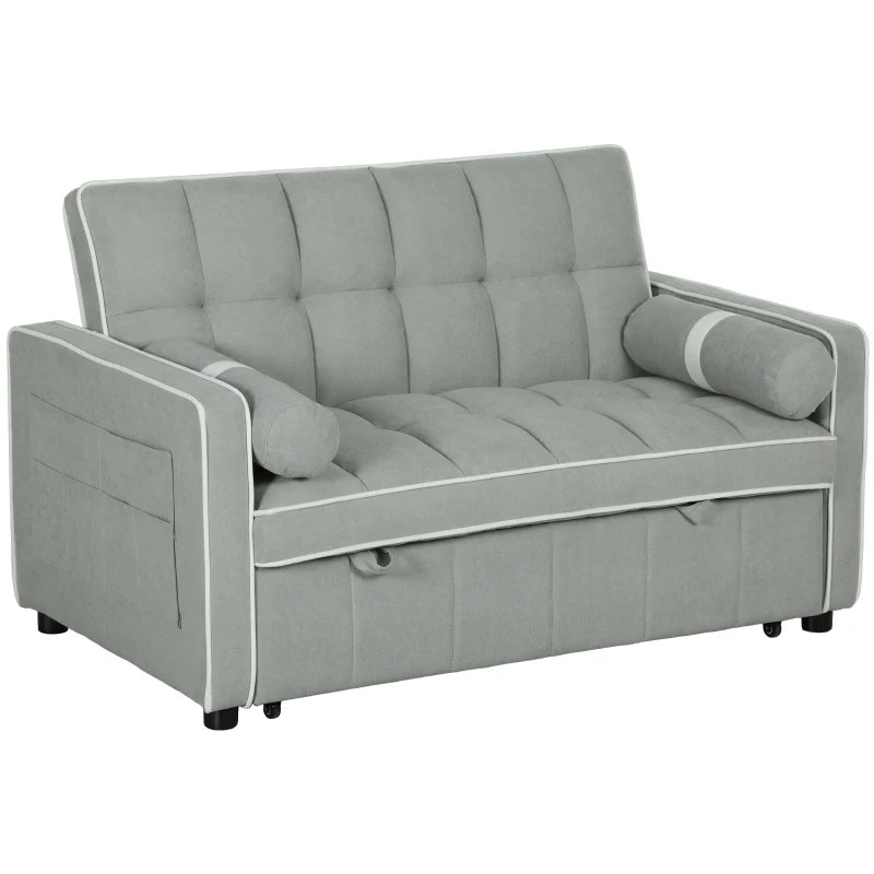 Light Grey Two-Seater Linen-Look Sofa Bed for Stylish Living Spaces