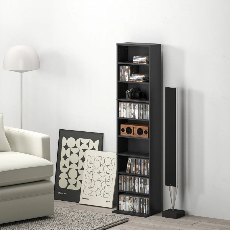Stylish 260 Narrow CD Storage Unit in Black - Space-Saving Organizer for CDs, DVDs, and Media Collections