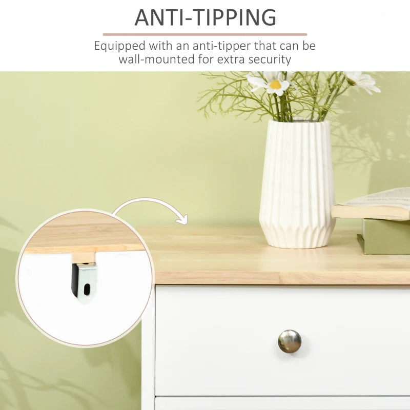 Modern White Sideboard with Rubber Wood Top Storage Cabinet for Dining Room and Living Room 3 Doors 3 Drawers and Adjustable Shelves