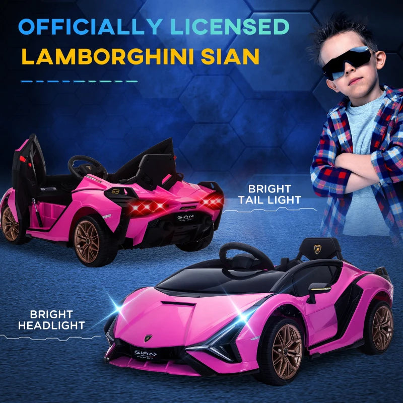 Lamborghini Sian 12V Electric Car for Kids - Licensed Toy with Remote Control, Music, Lights & MP3 - Pink, Ages 3-5