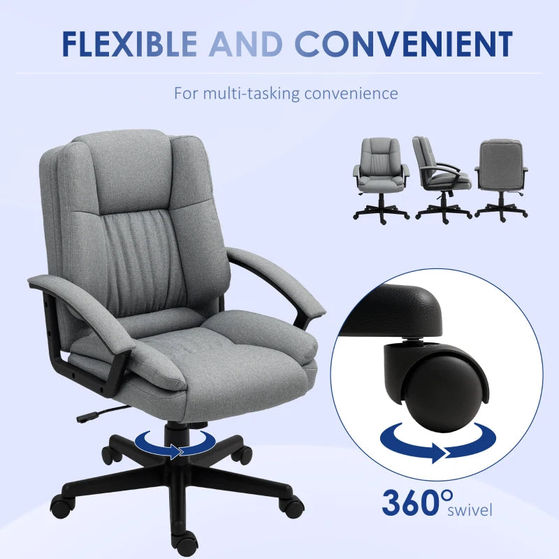 Linen Look Padded Office Chair in Grey for Comfortable Home Office Seating