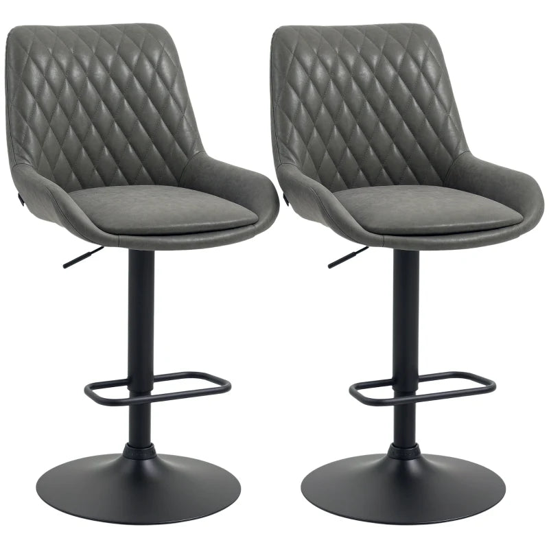 Retro Adjustable Bar Stools Set of 2 Upholstered Kitchen Chairs with Back Swivel Seat Dark Grey