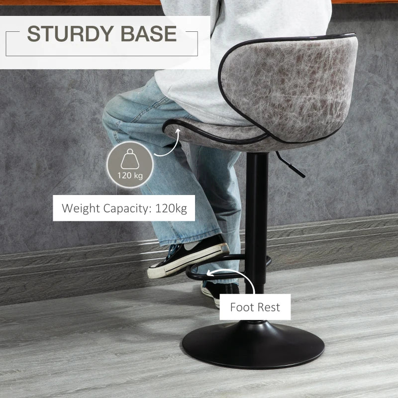 Adjustable Height Bar Stool Set of 2 - Grey Microfiber Swivel Armless Chairs for Kitchen & Dining