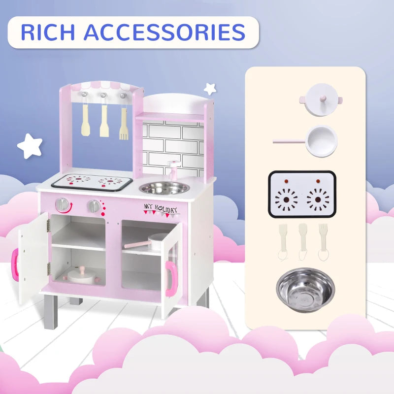 Kids Pretend Kitchen Playset with Cooking Toy Accessories - Fun Pink Role Play Set for Creative Young Chefs