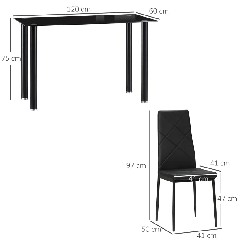 Modern 5-Piece Dining Table Set for 4 - Space-Saving Rectangle Kitchen Table with Steel Frame in Black