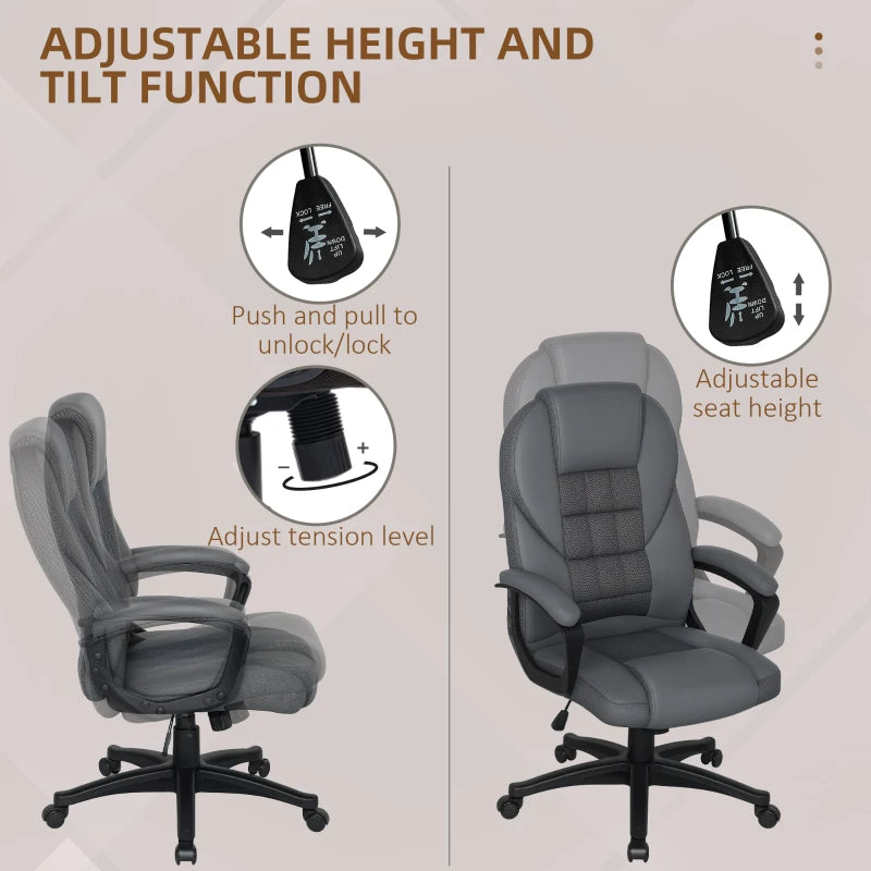 Charcoal Grey Faux Leather Office Chair - Ergonomic Design, Adjustable Height, Stylish Comfort for Home & Office Use
