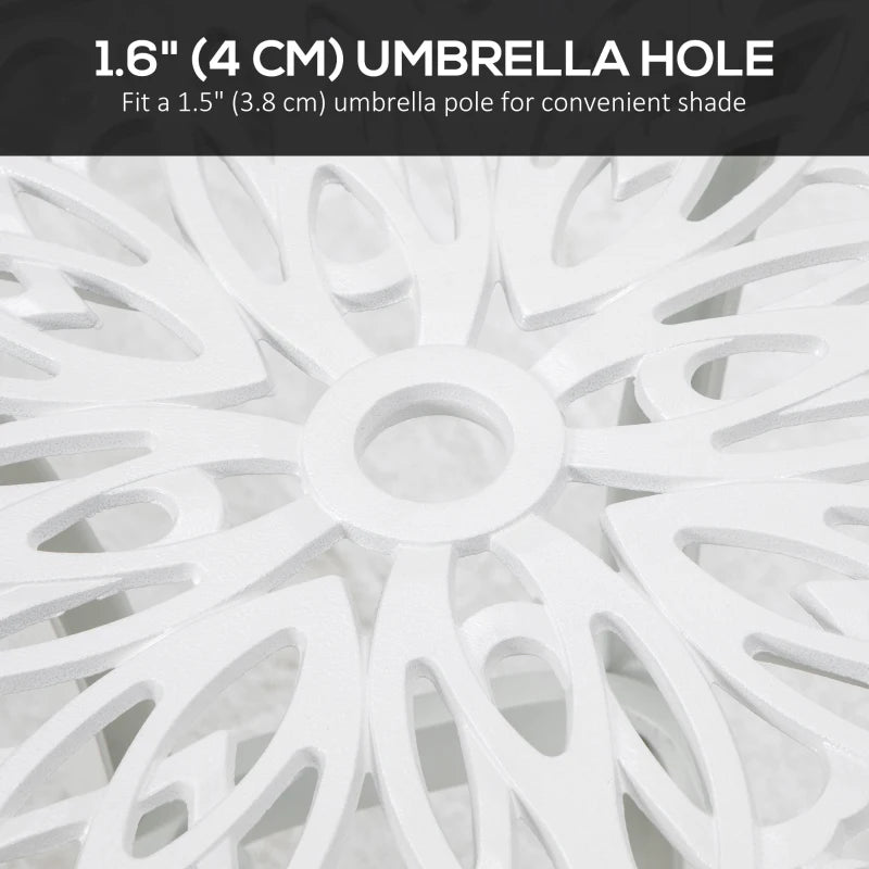 Square White Cast Aluminium Bistro Table with Umbrella Hole - Outdoor Garden Side Table for Balcony (Size: 60cm)