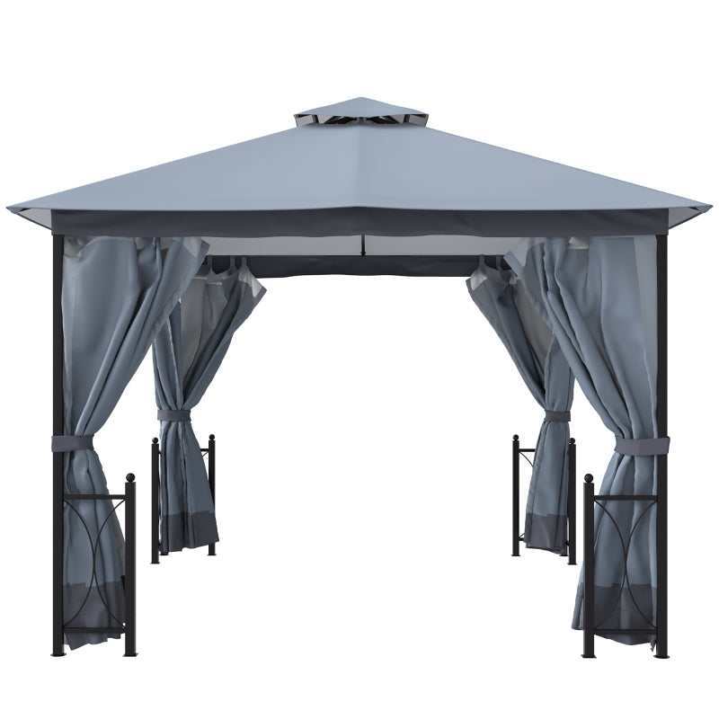 Grey 4m x 3.35m Gazebo With 2 Tier Roof