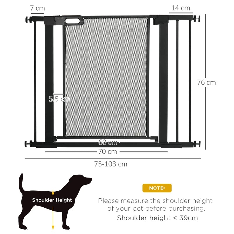 Adjustable Pressure Fit Safety Gate for Staircases, Hallways & Doorways - Black, 75-103CM with Extensions Kit
