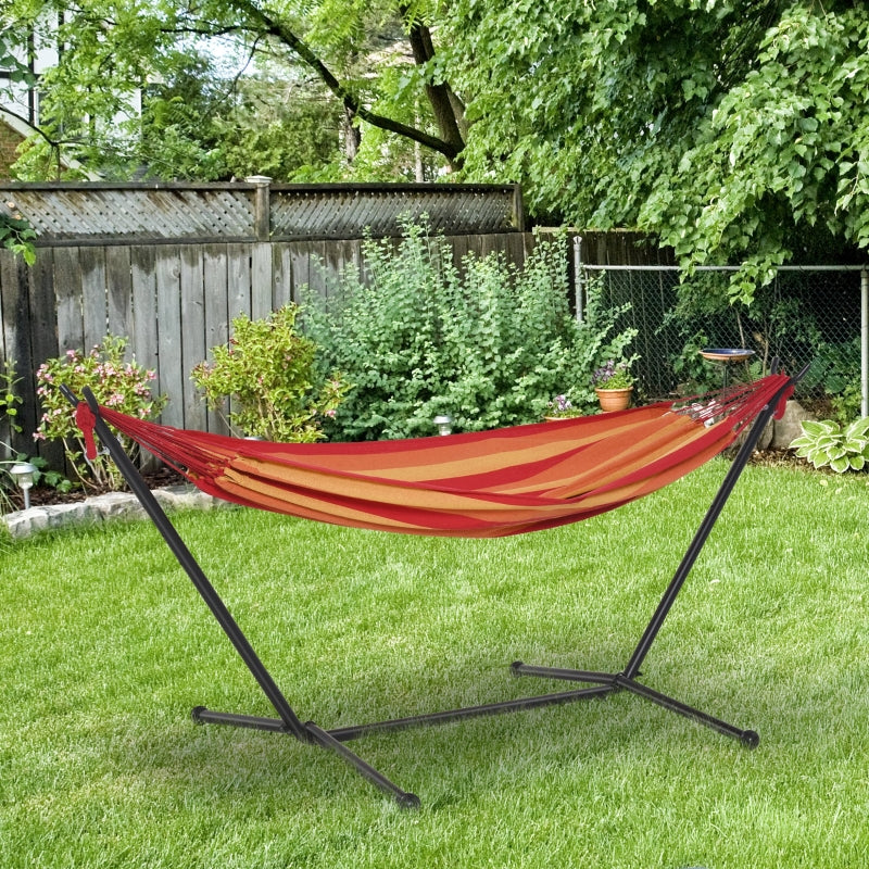 Red Striped Portable Camping Hammock with Stand - Adjustable Height, 120kg Capacity