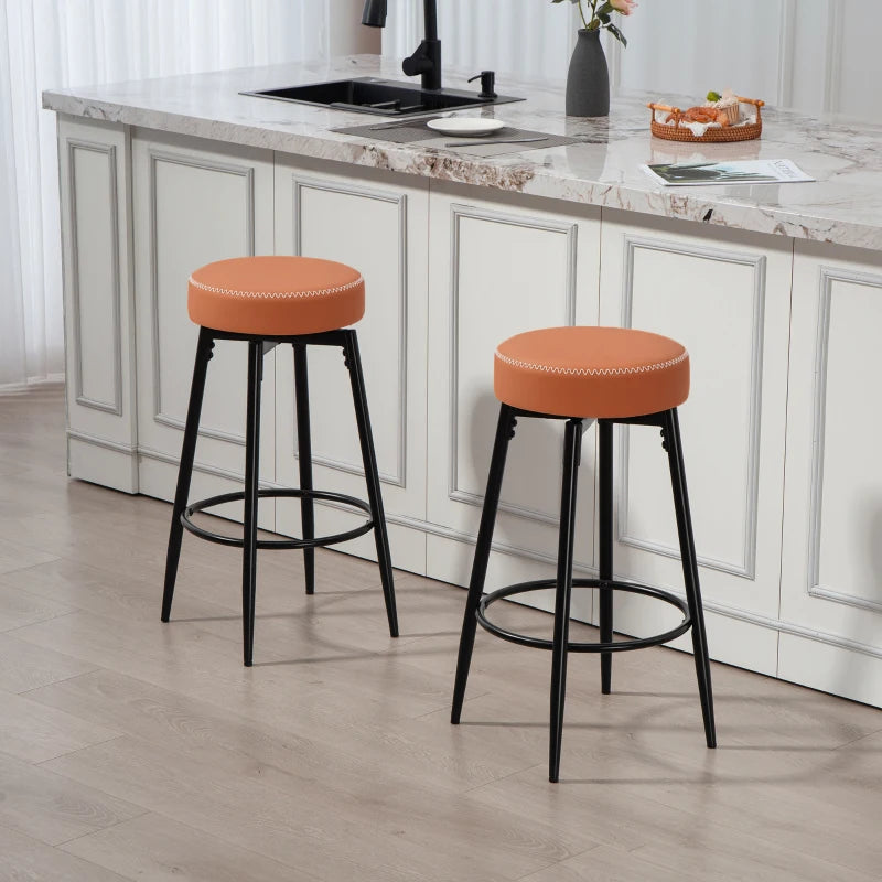 Set of 2 Stylish Faux Leather Bar Stools - Brown and Black Modern Design for Kitchen or Home Bar