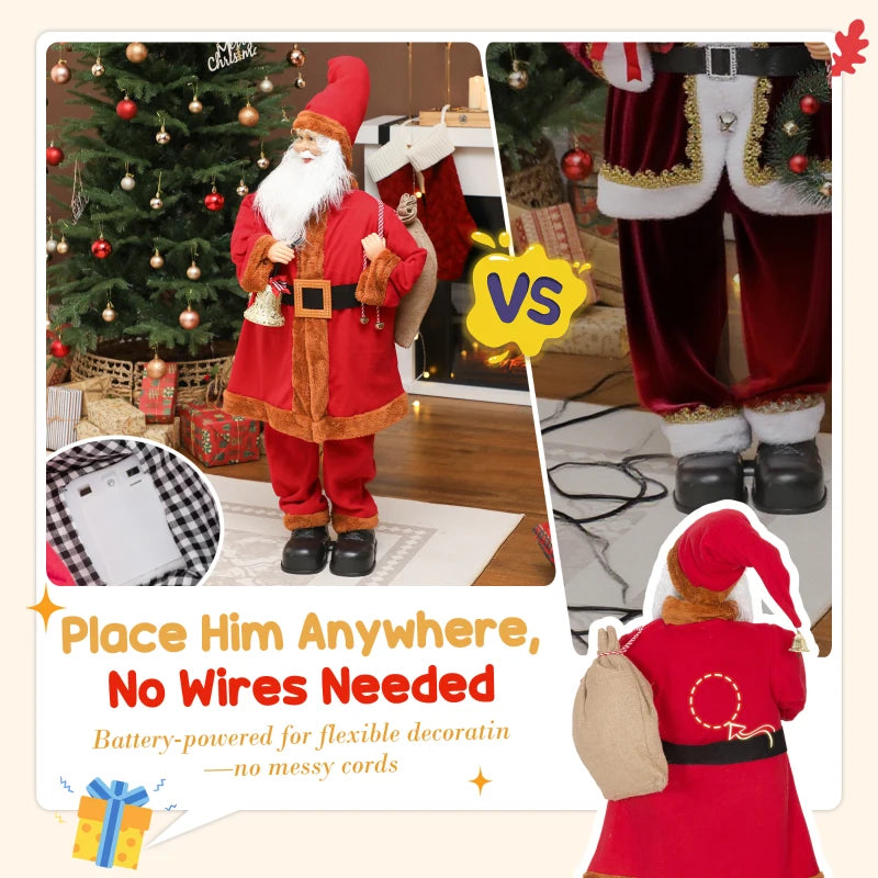 Singing and Dancing Santa Claus with Bell & Sack - Festive Holiday Decor for Christmas Cheer