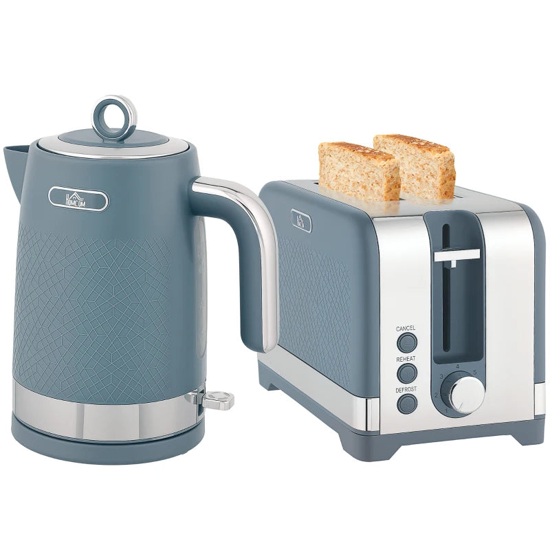 Sleek Blue Textured Kettle and Toaster Set - Modern Kitchen Appliances for Stylish Cooking and Toasting