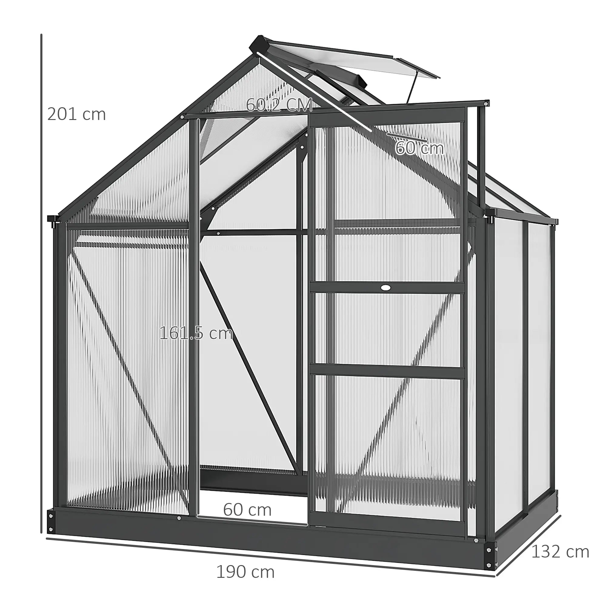 Grey 6ft x 4ft Polycarbonate Greenhouse With Aluminium Frame
