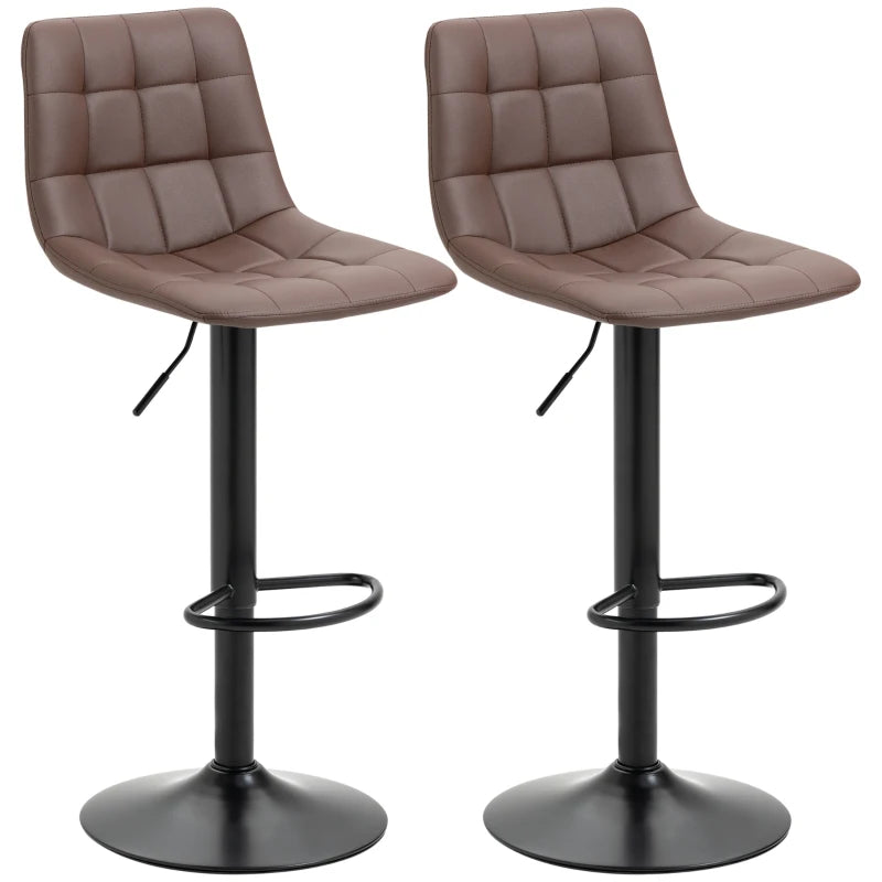 Adjustable Bar Stools Set of 2 - Swivel PU Leather Tufted Breakfast Bar Chairs for Kitchen Counter, Brown