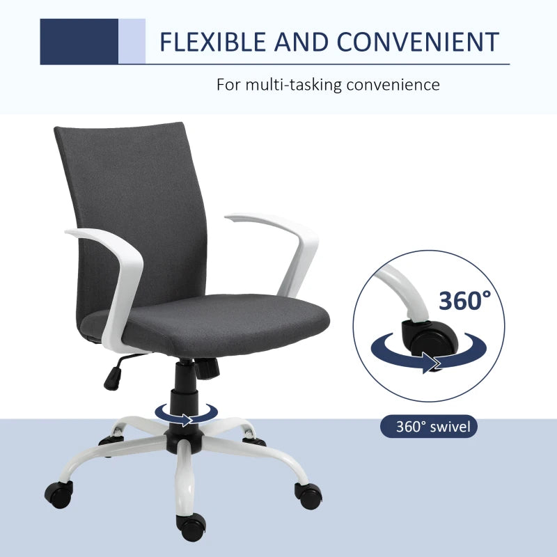Vinsetto Dark Grey Linen Office Chair - Swivel Computer Desk Chair with Wheels, Adjustable Height & Armrests for Home Study