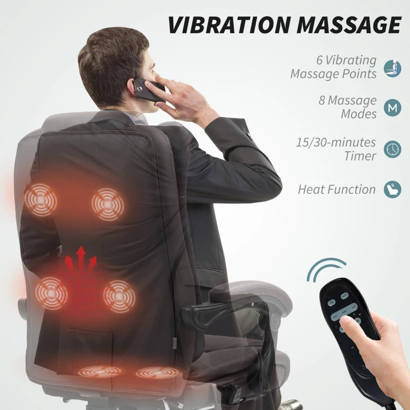 Executive Office Chair with 6-Point Massage & Heat Function - Ergonomic Dark Brown Leather Design for Ultimate Comfort