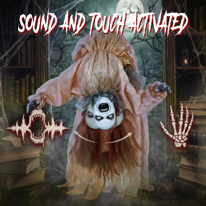 100cm Animated Broken-Back Halloween Ghost – Sound & Touch Activated with Glowing Red Eyes & Creepy Screams