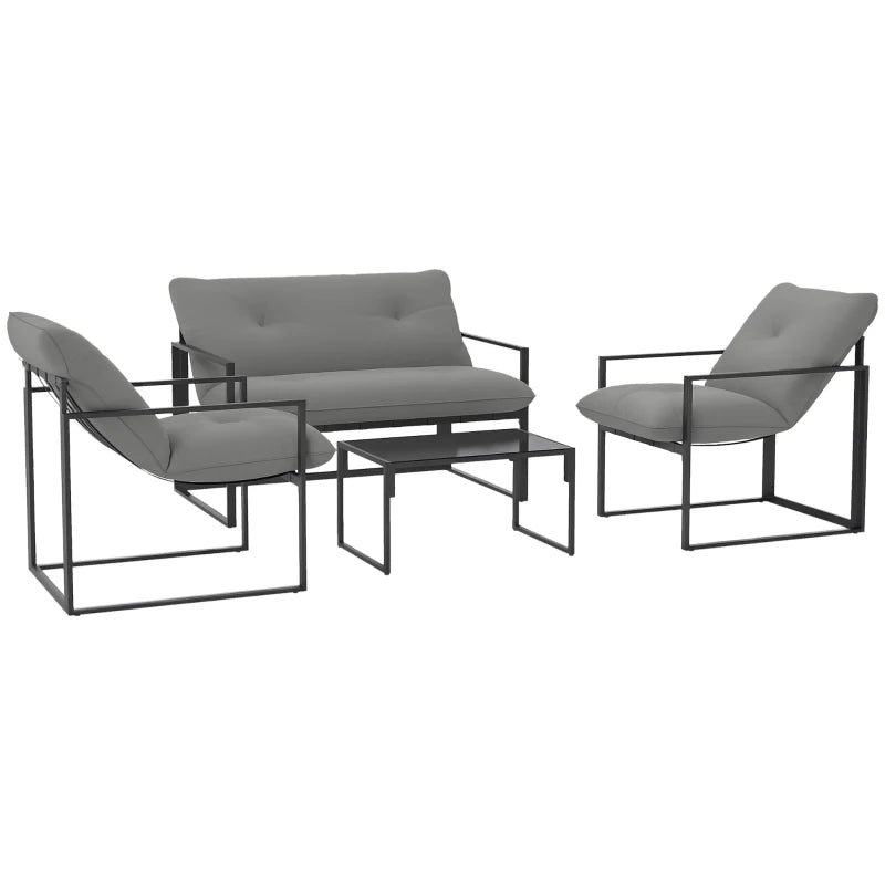 Four-Piece Relaxed Back Outdoor Dining Set in Black and Light Grey for Garden